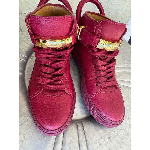 Buscemi 100MM Red Leather High-Top Sneakers Gold Hardware EU 36 / US 5.5 - Picture 2 of 11